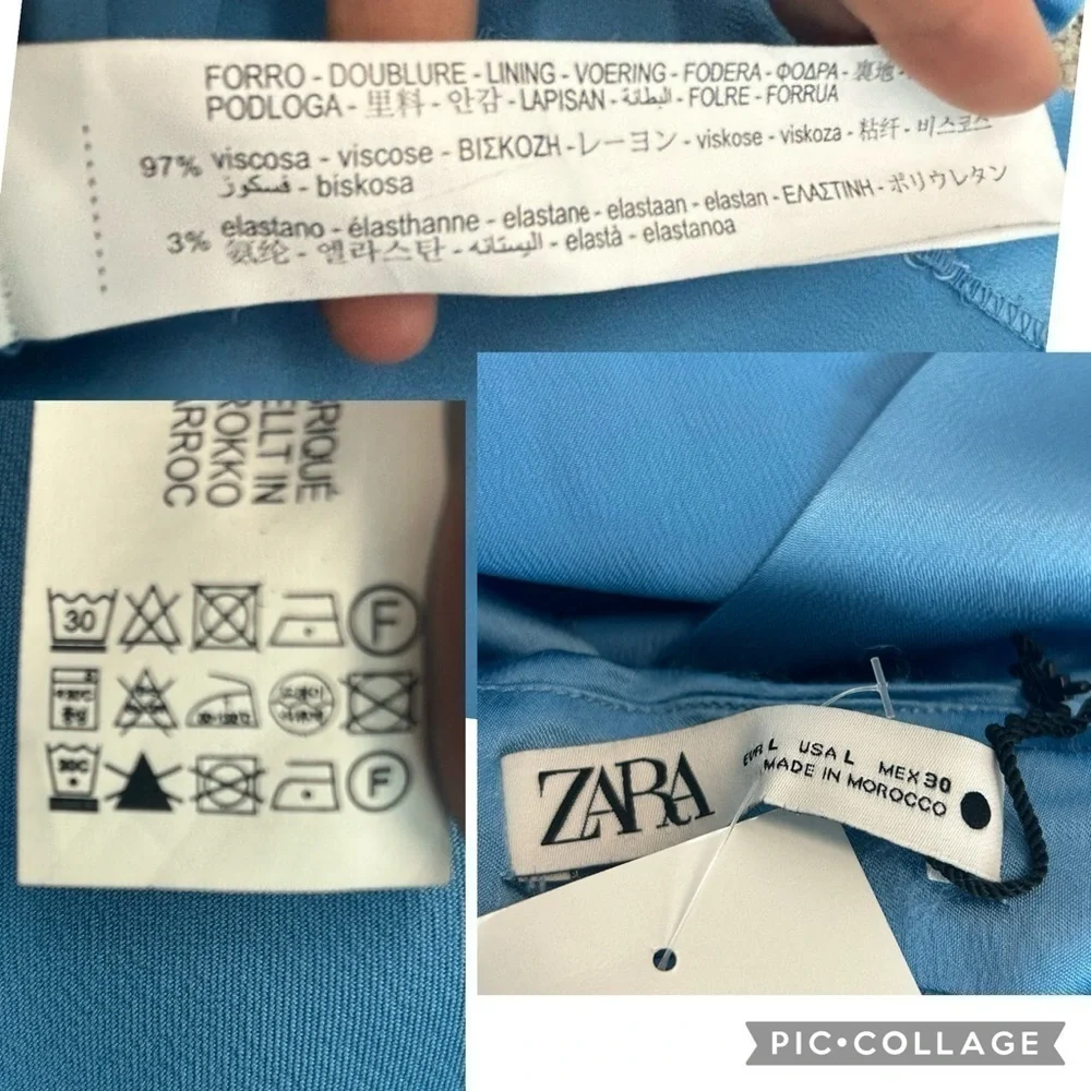 Zara blue satin effect halter top ruched open back midi slip dress NWT - Picture 13 of 16